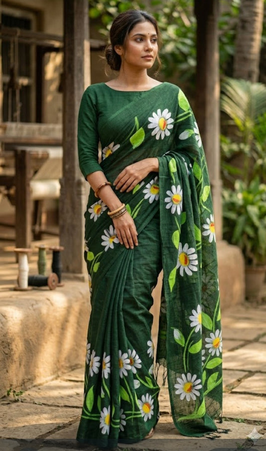 Khadi Cotton hand-painted Saree