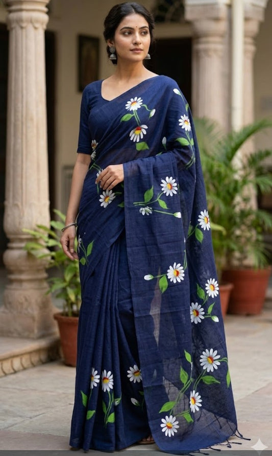 Khadi Cotton hand-painted saree