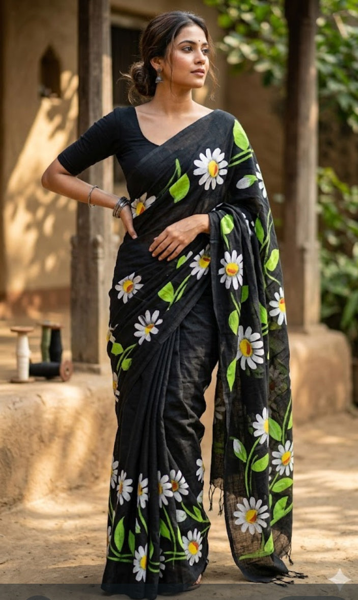 Khadi Cotton hand-painted  Saree