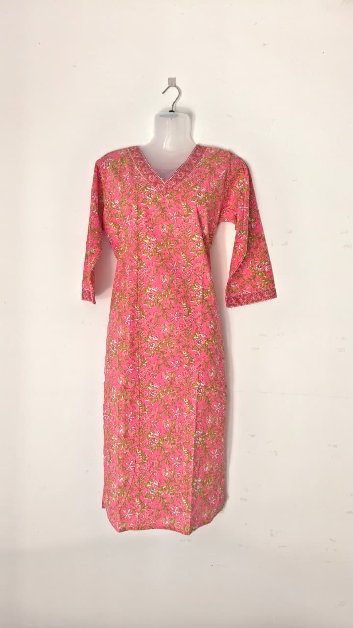 Pink base kurthi with floral print