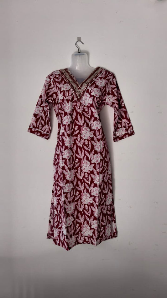 2Pcs Kurthi ...Maroon Kurthi with white floral print,