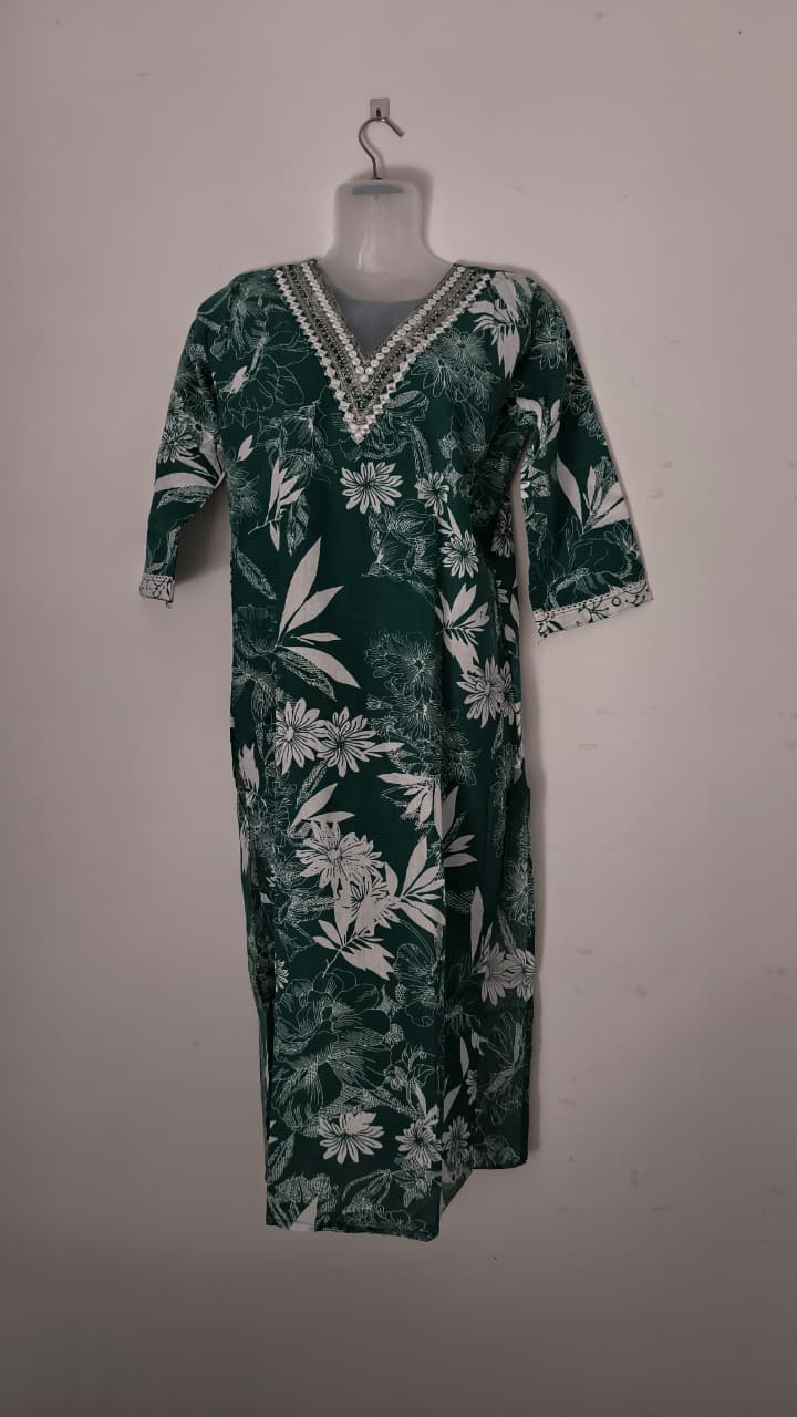 Emerald Green 2 Piece Cotton kurthi